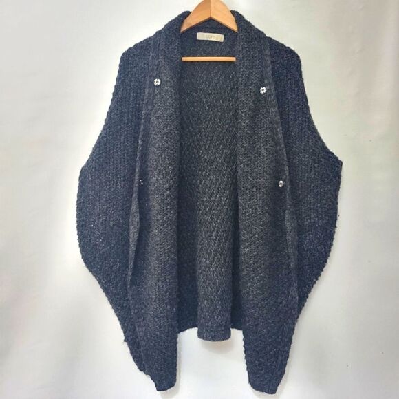 Ann Taylor LOFT dark gray knit open front cardy - Picture 1 of 12